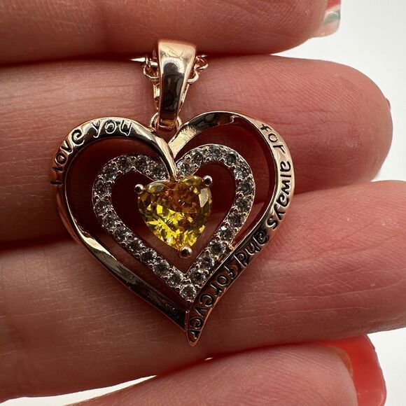 NIB Redbee 18kt GP, Rose gold over s925, Yellow CZ in heart necklace! - Picture 2 of 13